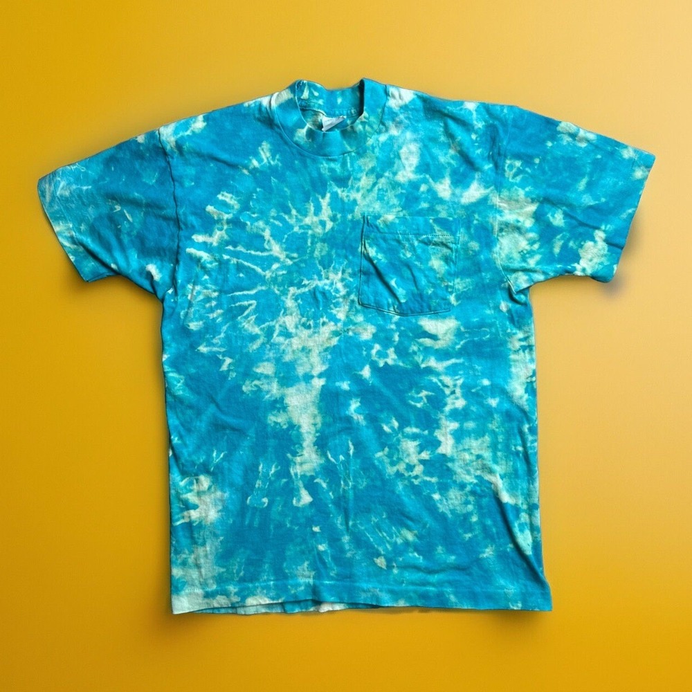 Vintage Pocket T-Shirt Men's Large Blue Tie-Dye Wash Single-Stitch Made in USA